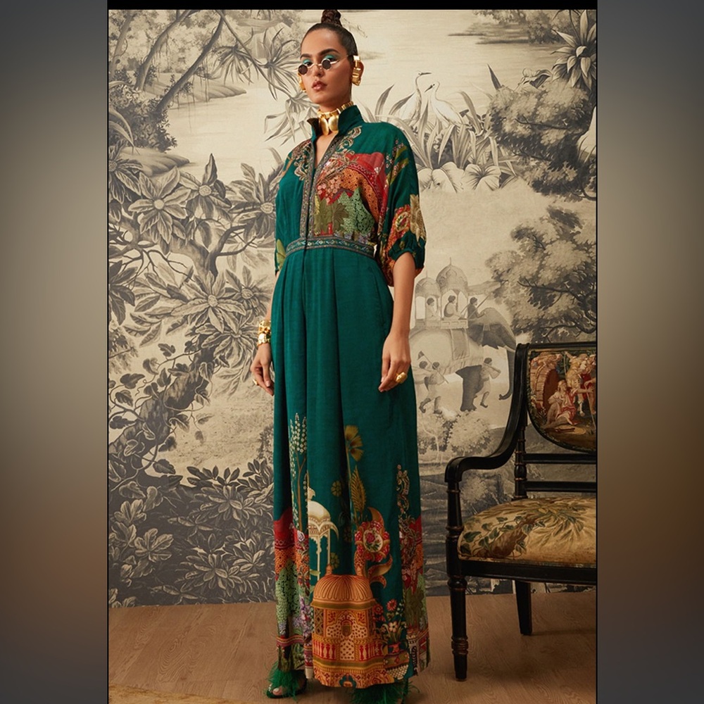Kalista Bottle Green Printed Jumpsuit